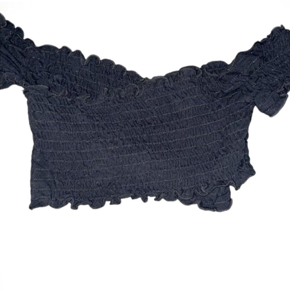 FREE PEOPLE “SMOCK IT TO ME” CRISS CROSS OFF THE SHOULDER CROP TOP BLACK  SMALL - Picture 5 of 10